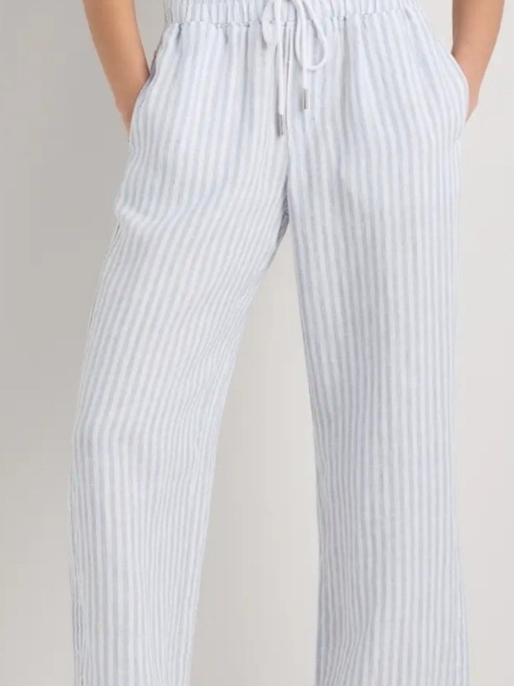 Quince Light Blue and White Striped Drawstring Trousers